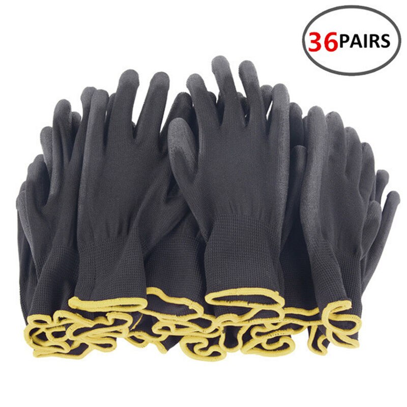 12 Pairs S/M/L Nylon Pu Veiligheid Werkhandschoenen Bouwers Grip Voor Palm Coating Handschoenen Timmerlieden Onderhoud werknemers Levert