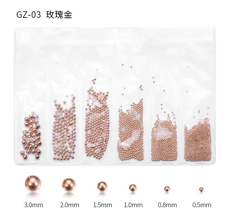 Cuentas de acero para uñas, caviar, 6 rejillas, decoración de uñas, joyería mixta, 6 colorsmicros, abalorios para arte de uñas (Caviar de uñas): rose gold