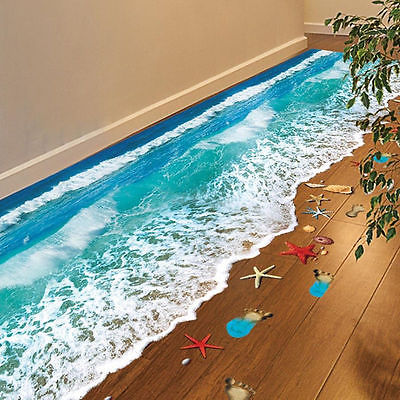 3D Zee Floor Sticker Oceaan Golven Decals Vinyl Art Woonkamer Decor Kinderkamer Landschap Muurschildering