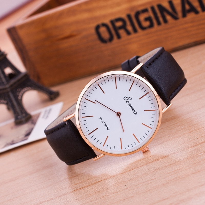 Eenvoudig Unisex Horloges Genève Business Mannen Horloge Casual Vrouwen Quartz-Horloge Ronde Wijzerplaat Klok Leer Horloge Relojes