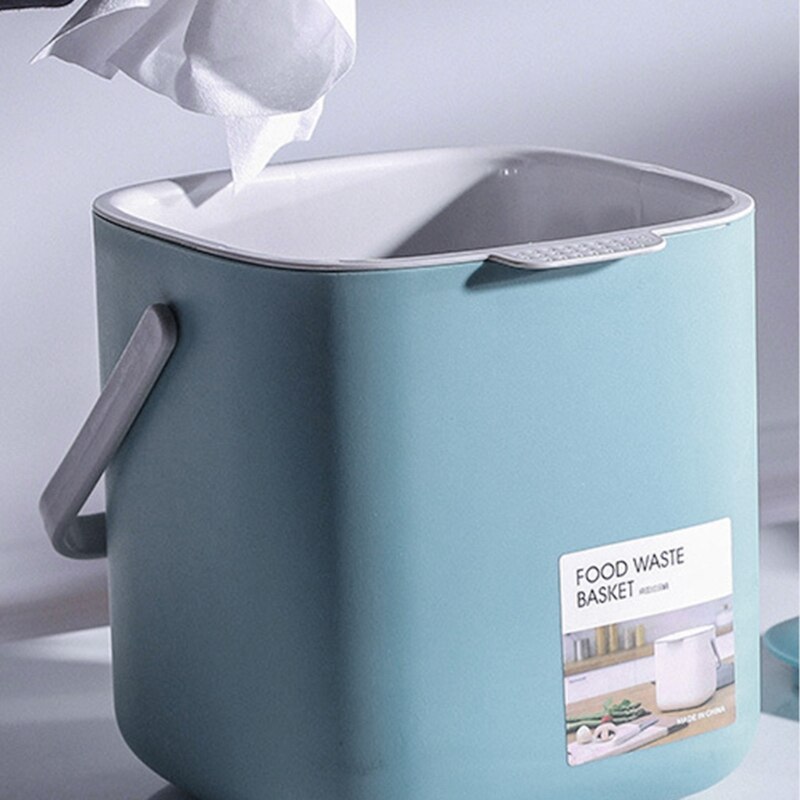 Portable 2 Tier Plastic Kitchen Waste Trash Can with Handle Compost Drainer Garbage Bin Rubbish Container Organizer