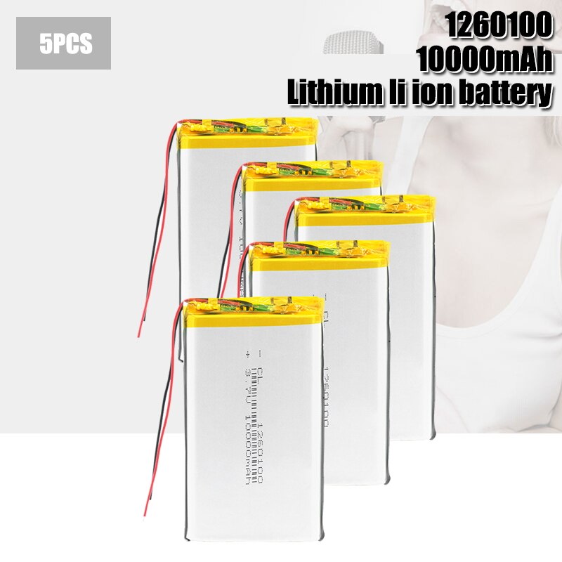 Batería Lipo recargable de 3,7 V, 10000mAh, li-po, 1260100, con PCB, batería de polímero de litio, baterías de repuesto para tableta y DVD: 5PCS