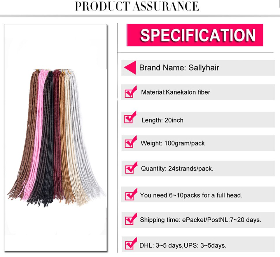 Sallyhair-extensiones de pelo largo para hombre y mujer, trenzas de ganchillo sintéticas, blancas y negras, 20 pulgadas, 12 hebras, hechas a mano