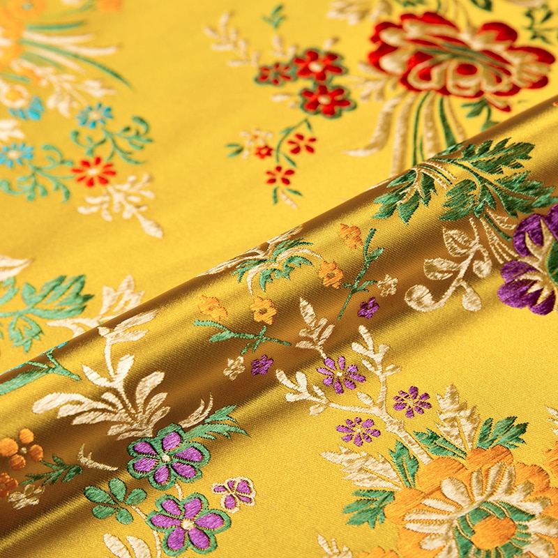 Bloem Satijn Stoffen Brokaat Jacquard Patroon Jurk Stof Rood Voor Naaien Cheongsam En Kimono Materiaal Voor Diy