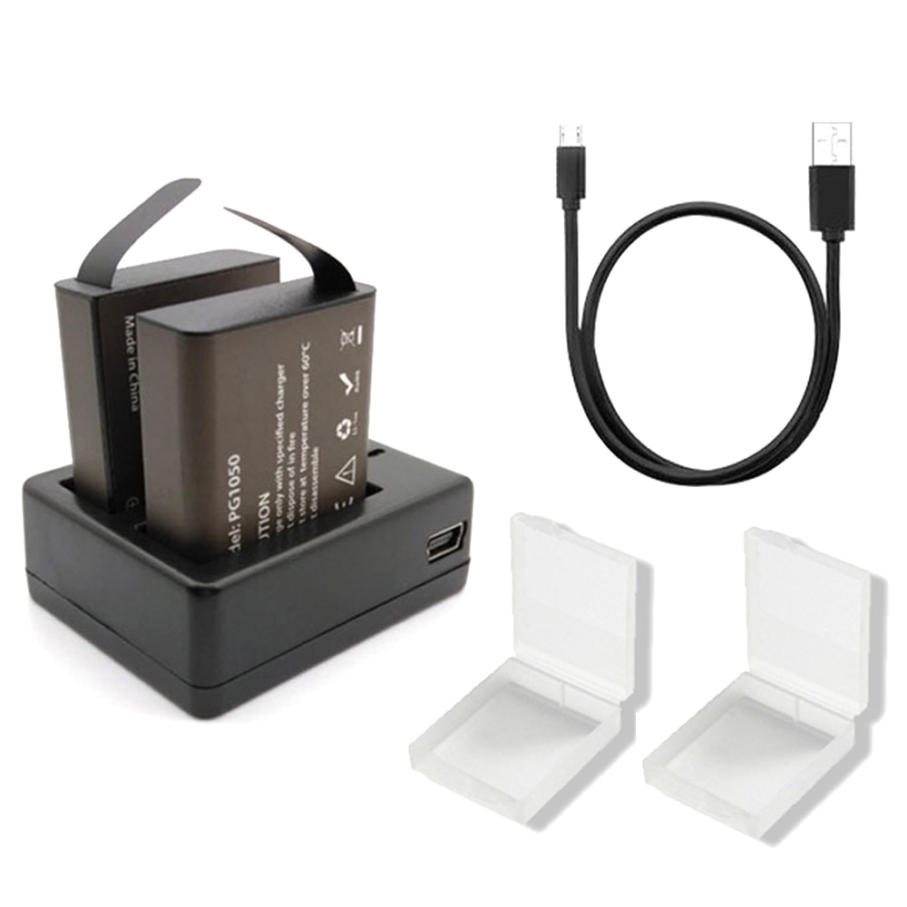 Voor Eken H9r PG1050 Batterij En Dual Usb Oplader Voor Sjcam SJ4000 Sj5000 Sj6000 Sj9000 H9 H9R H8R H5s H6s soocoo C30 C50 F68r