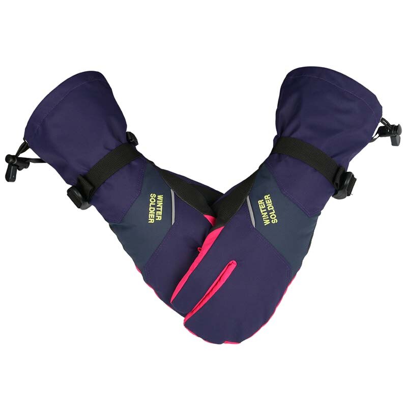 3 Vingers Waterdichte Winter Sneeuw Ski Wanten Mannen Vrouwen Zwart Roze Touchscreen Hand Bescherming Warm Skiën Snowboard Handschoenen: Violet Red / L