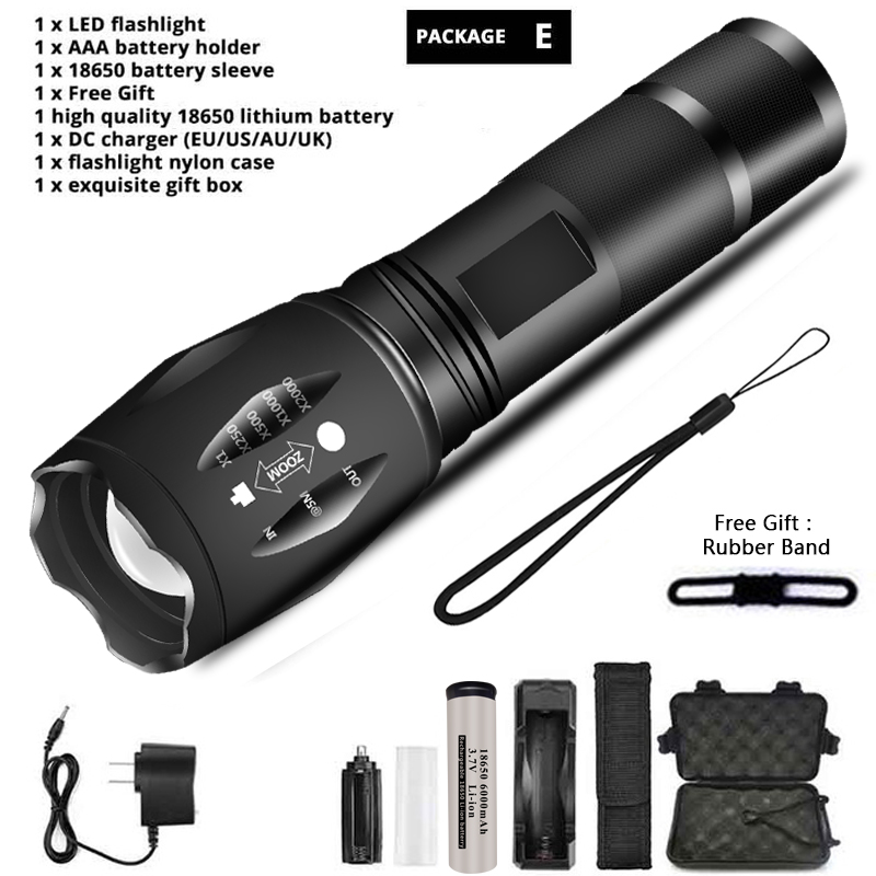 Zhuiguangzhe led-lommelygte ultralys lommelygte  l2/v6 camping 5 switch-tilstande vandtæt zoombar cykellygte bruger 18650 batterier: Rød / Beige