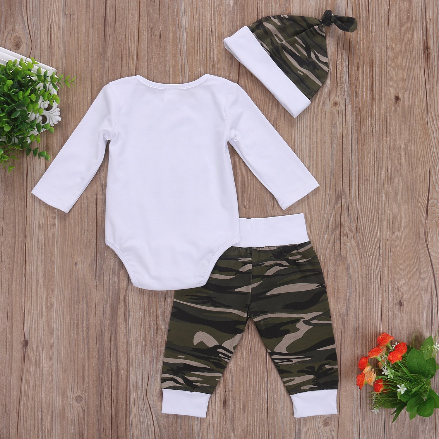 Nyfött spädbarn barn bebis pojke höstkläder camo toppar långärmade byxor hatt outfits set