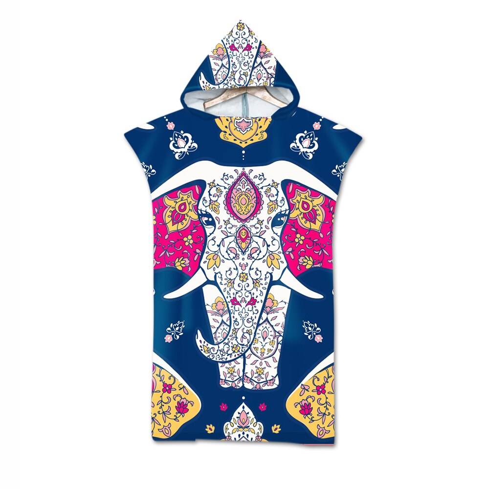 Microfiber Changing Robe Bath Towel Outdoor Hooded Wetsuit Print Elephant Beach Towel Poncho Bathrobe Cloak For Adult Swimming: 14