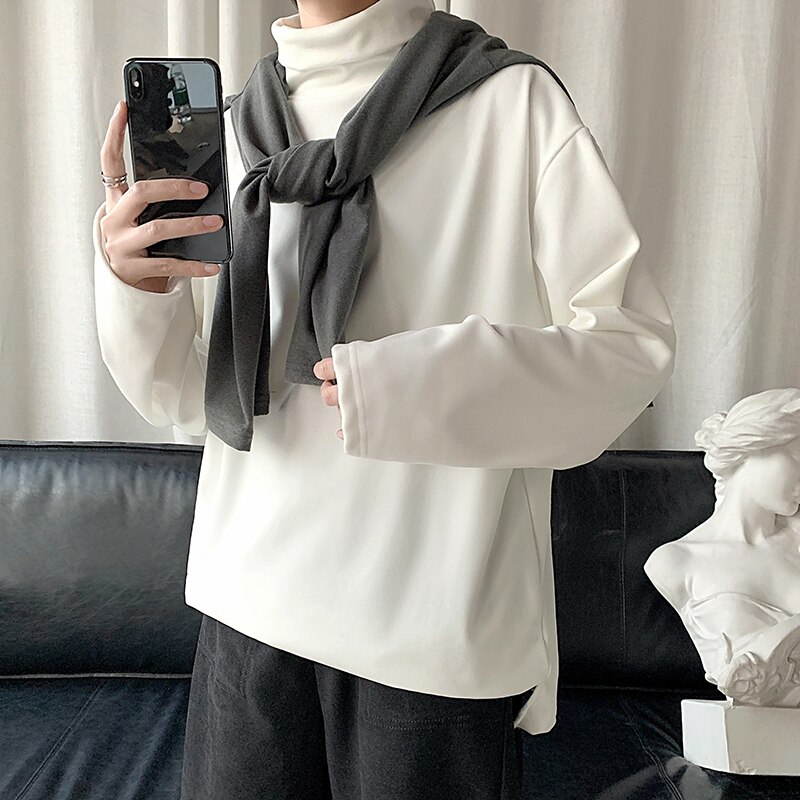 Vinter højhalset tyk varm sweater herre rullekrave mærke herre sweatere loose fit pullover herre strik herretøj: Hvid / L