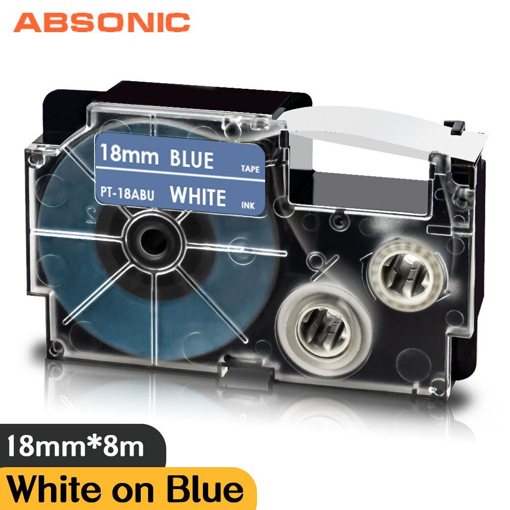 Absonic mieszana drukarka kolorowa wstążka XR-18X XR-18WE XR-18RD XR-18BU XR-18YW XR-18GN 18mm taśma z etykietami kompatybilna z etykietą Caiso: White on Blue