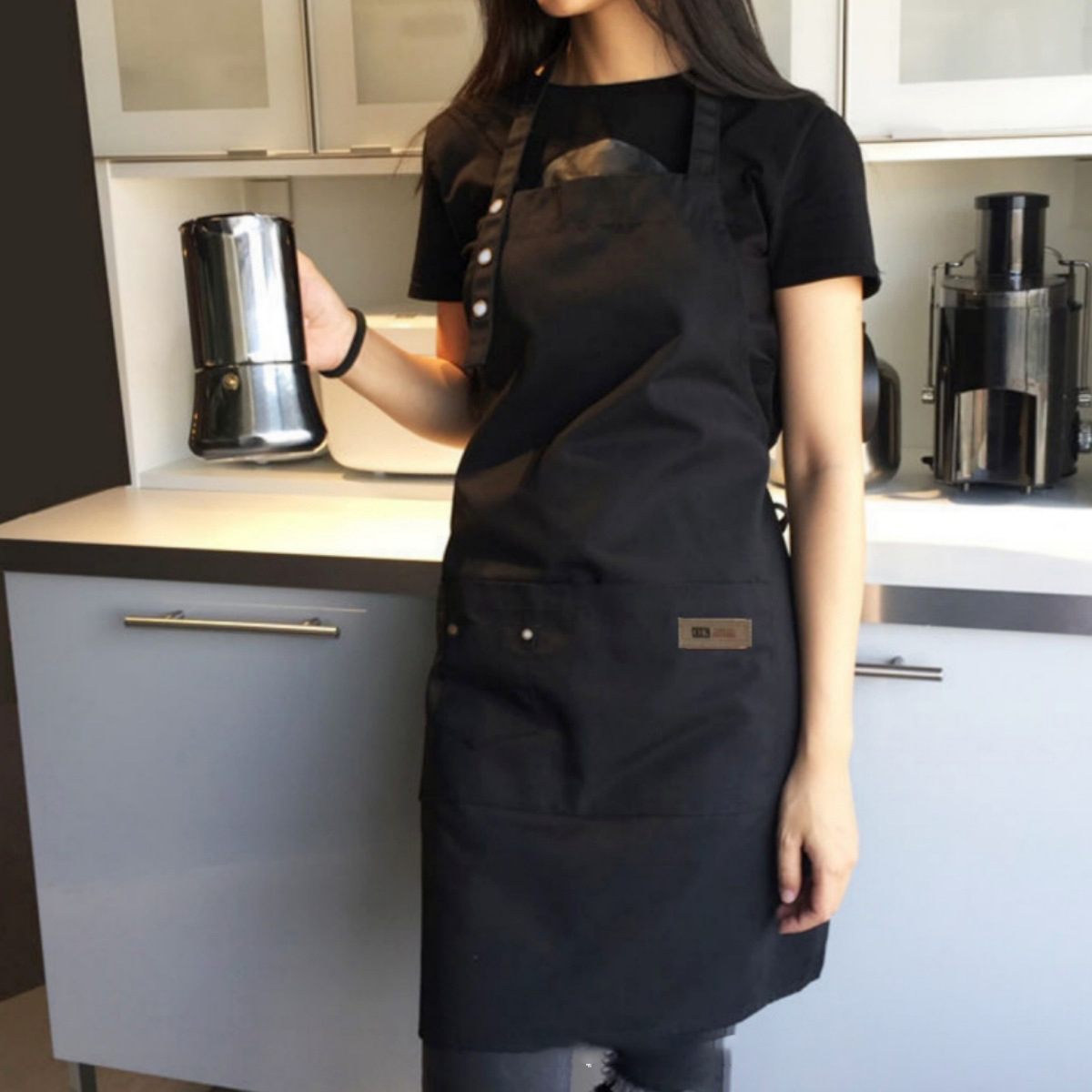 Kitchen Aprons for Woman Men Chef Work Apron for Grill Restaurant Bar Shop Cafes Beauty Nails Studios Uniform: black