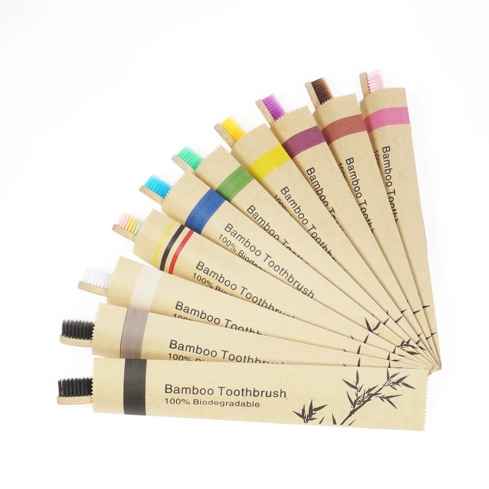 5pc Bamboo Toothbrushes with Individual Kraft Paper Bag Biodegradable Eco Friendly Charcoal Soft Bristle Toothbrush Oral Hygiene