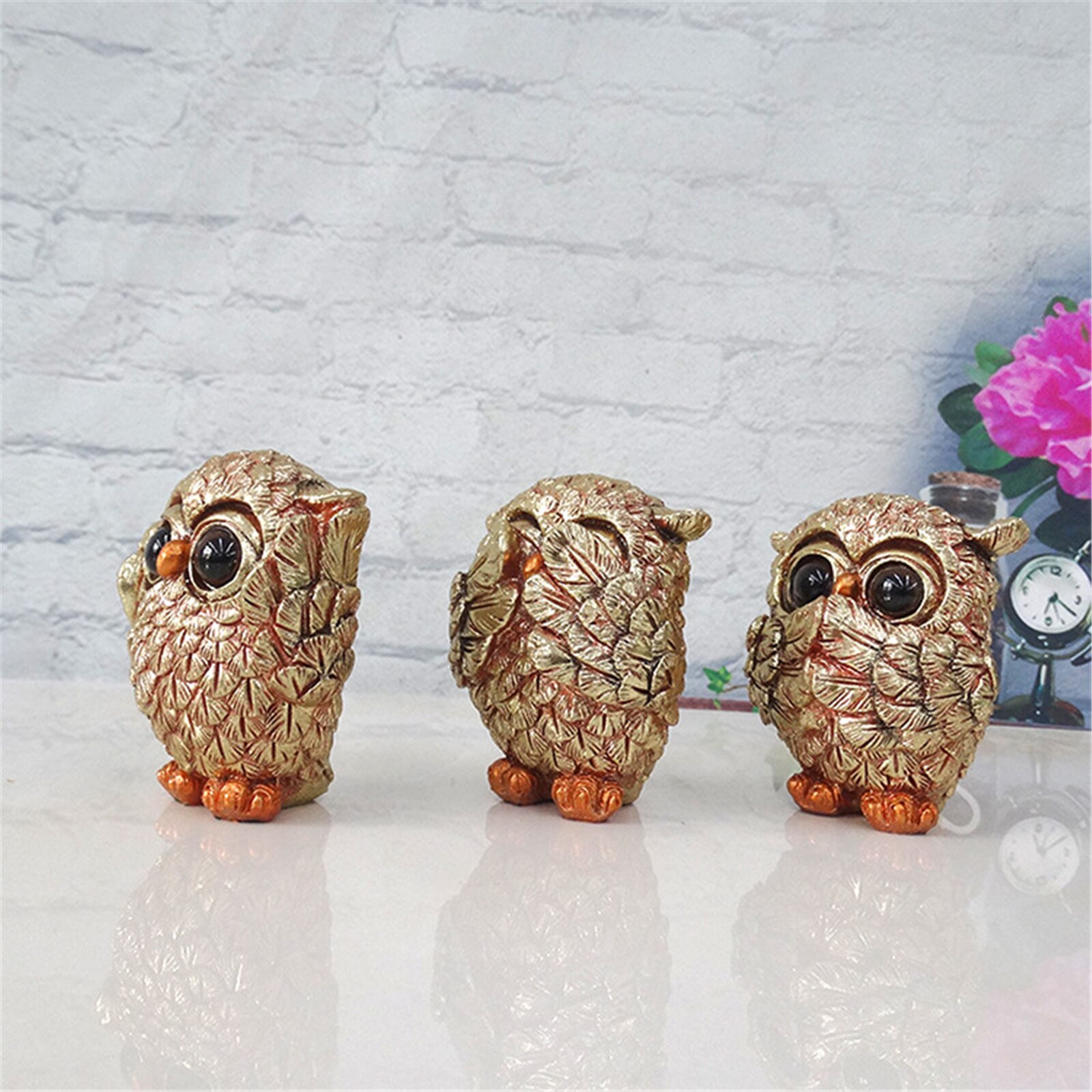 3 Owl Figurines Decor See No Evil Hear No Evil Speak No Evil Cute Owl Statue Crafted Animal Sculpture Ornament for Home Office T