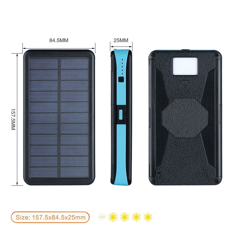 20000mAh Solar Power Bank Dual USB External Battery Waterproof Polymer Battery Solar Charger Outdoor Light Lamp Powerbank