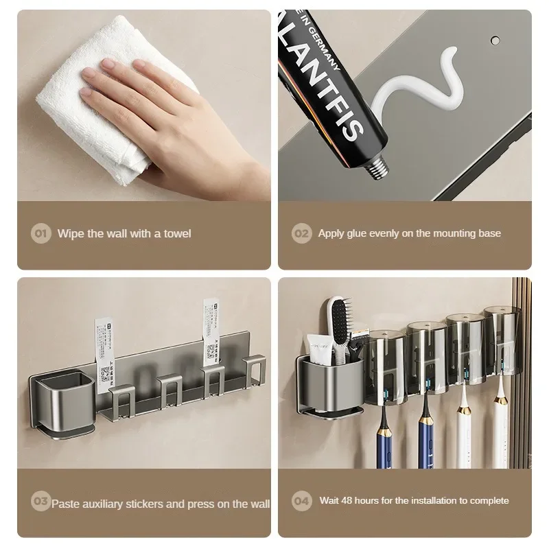 Toothbrush Rack Without Punching Brushing Cup Mouthwash Cup Rack Wall-mounted Bathroom Family Toothbrush Toothbrush Rack