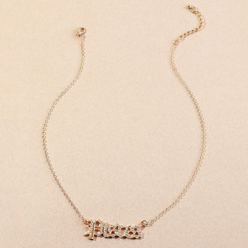 Donarsei-collar con constelaciones de diamantes de imitación para mujer, con letras clásicas en inglés, signo del zodiaco, de cumpleaños: Pisces