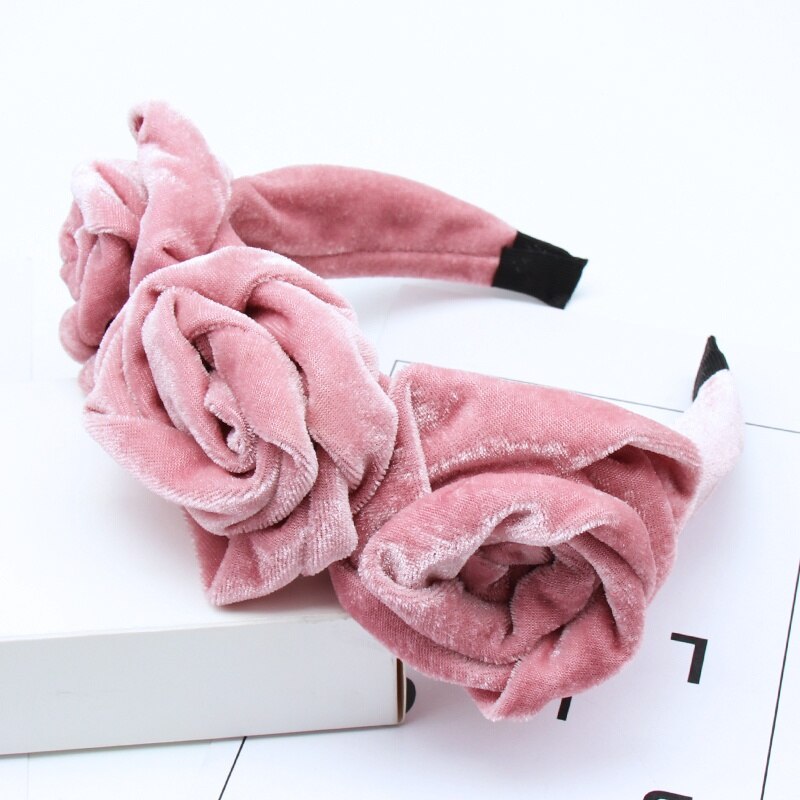CN nueva diadema de terciopelo rosa flor diadema sólida para mujer maquillaje de cabeza aro de pelo accesorios para el cabello de niña: pink
