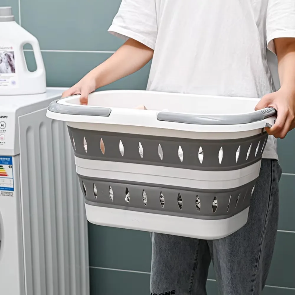 Opvouwbare wasmand Ellips Ovale badkuip - Draagbare waskuip Ruimtebesparende wascontainers Home Organizer Basket: Donker Kaki