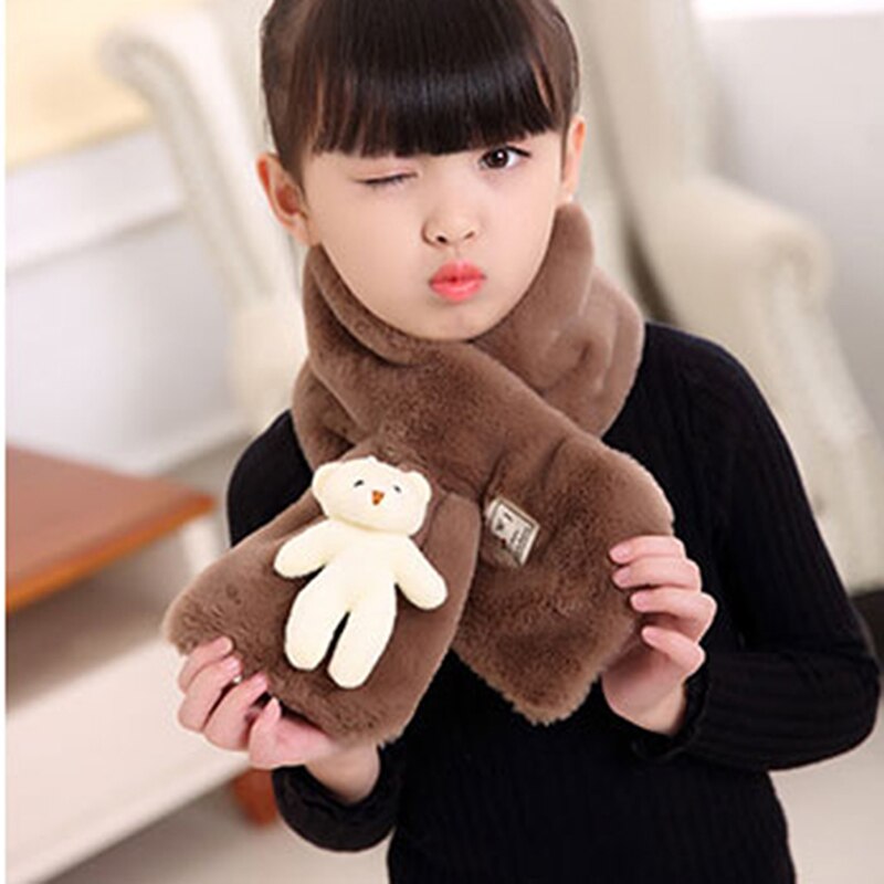 Écharpe en peluche pour enfants, automne et hiver, imitation poils de lapin, couleur pure, pour bébés garçons et filles, petit ours, chaud