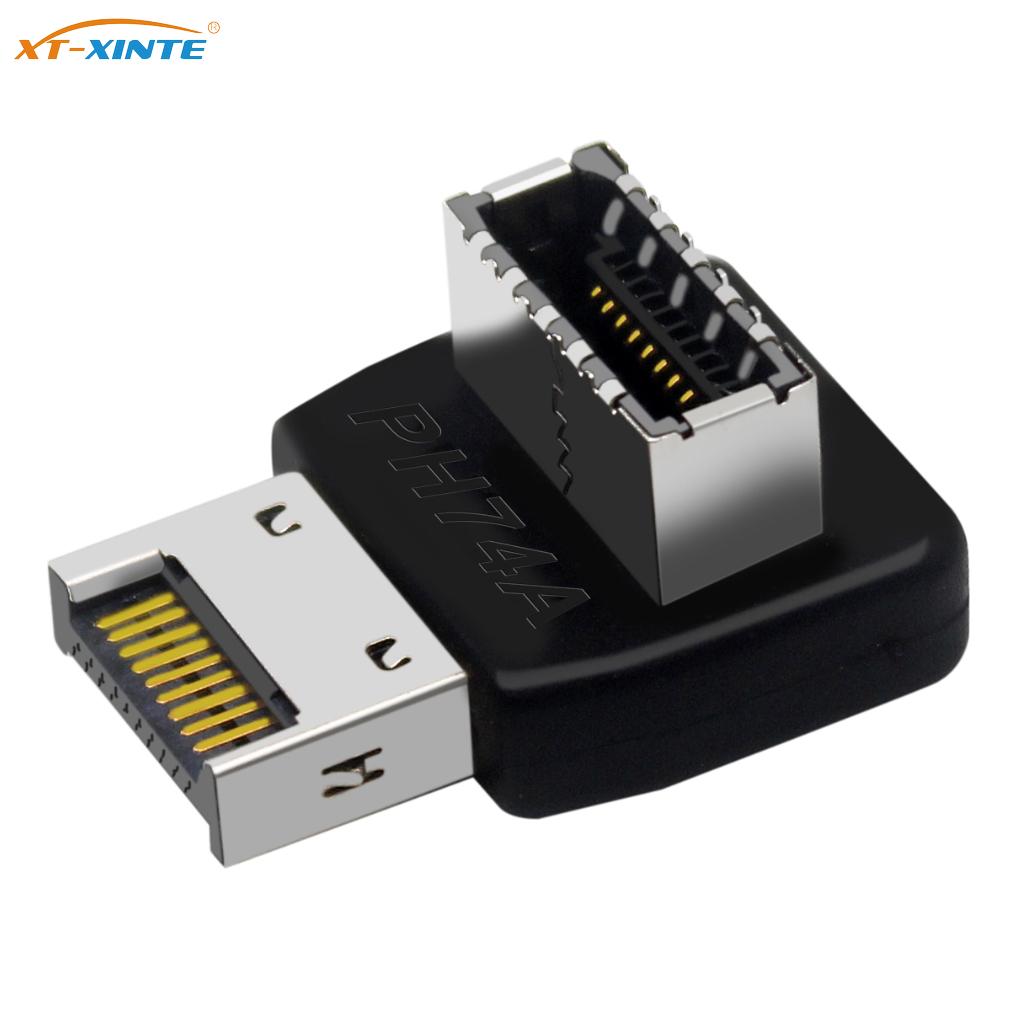 USB Connector Adapter USB3.1 10G USB3.2 20G TYPE-E 90 Degree Converter Adapter Case Front Type C Socket for Computer Motherboard