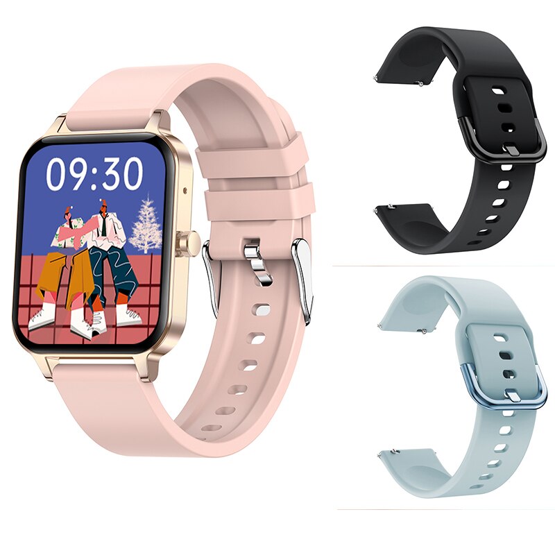 STrollAR MP3 Smart Watch Women Man Music Player Phone Call Body Temperature Connect Wireless Earphones Fitness Smartwatch Clock: Beige