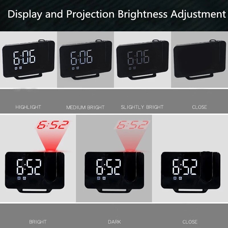 Fm-radio led digital smart väckarklocka klockbord elektroniska skrivbordsklockor usb väckarklocka med 180 ° tidsprojektor snooze