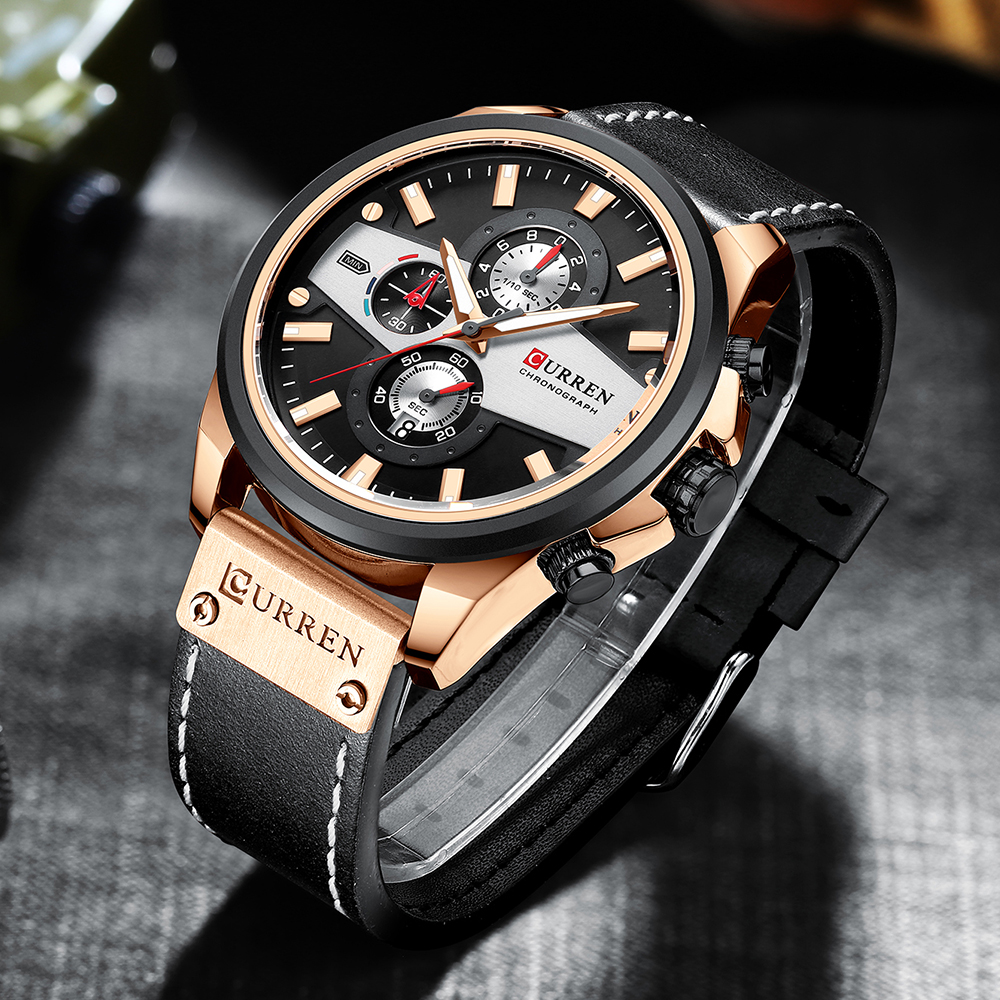 Curren Casual Horloges Voor Mannen Creatieve Chronograaf Horloge Lederen Quartz Klok Man