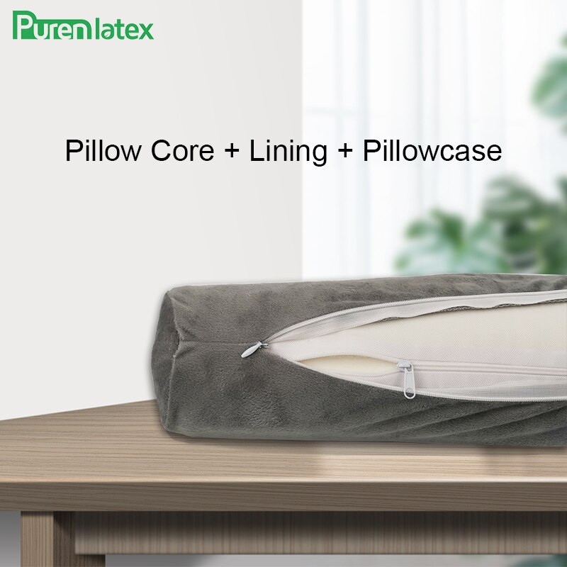 PurenLatex Natural Latex Long Pillow Neck Cervical Spine Support Cylindrical Pillow Protect Lumbar Waist Cushion Bolster Sleep