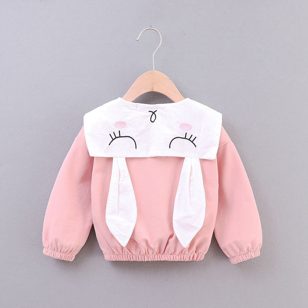 Söta hösttröjor för flickor barn baby spädbarn kartong öra långärmad sweatshirt toppar kappa ytterkläder  s9521: Rosa / 24m