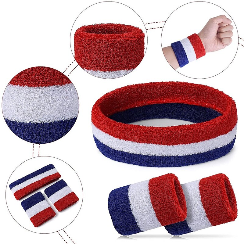 Headband and armband set, sports headband and armband, colorful striped sweatband for men and women