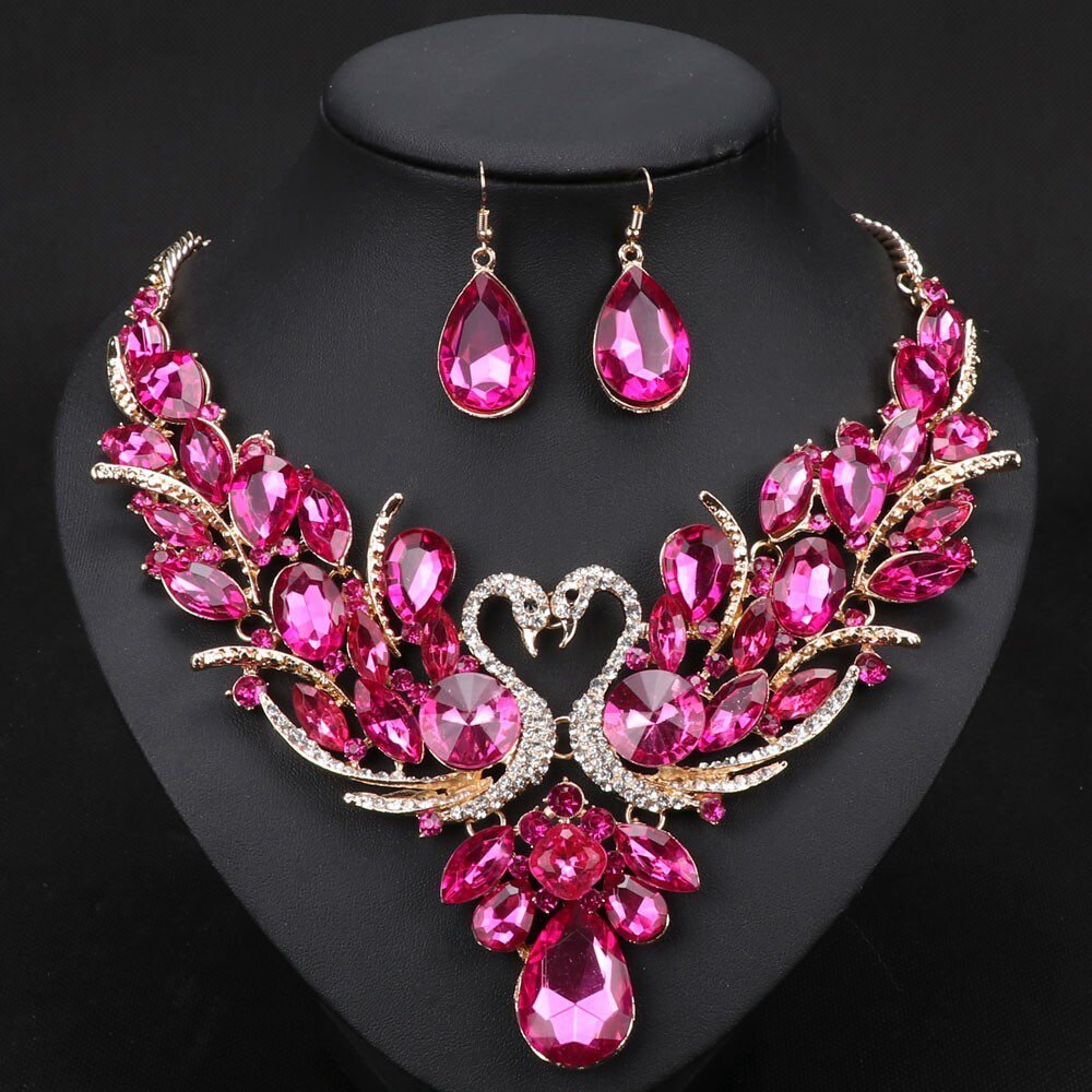 Nigeriaanse Sieraden Set Voor Vrouwen Paars Kwastje Oorbellen Ketting Set Banket Jurk Accessoire Bridal Indian Sieraden: 15