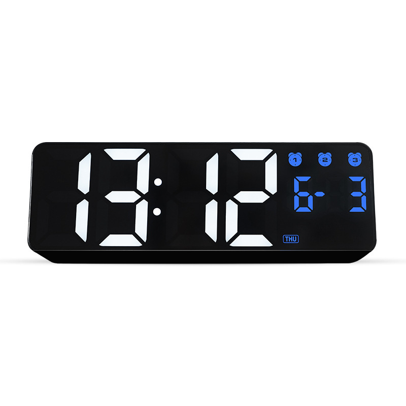 Digital Wall Clock Voice Control Date 3 Alarms Electronic Table Clock Night Mode Touch Snooze LED Clocks for Living Room: Blue