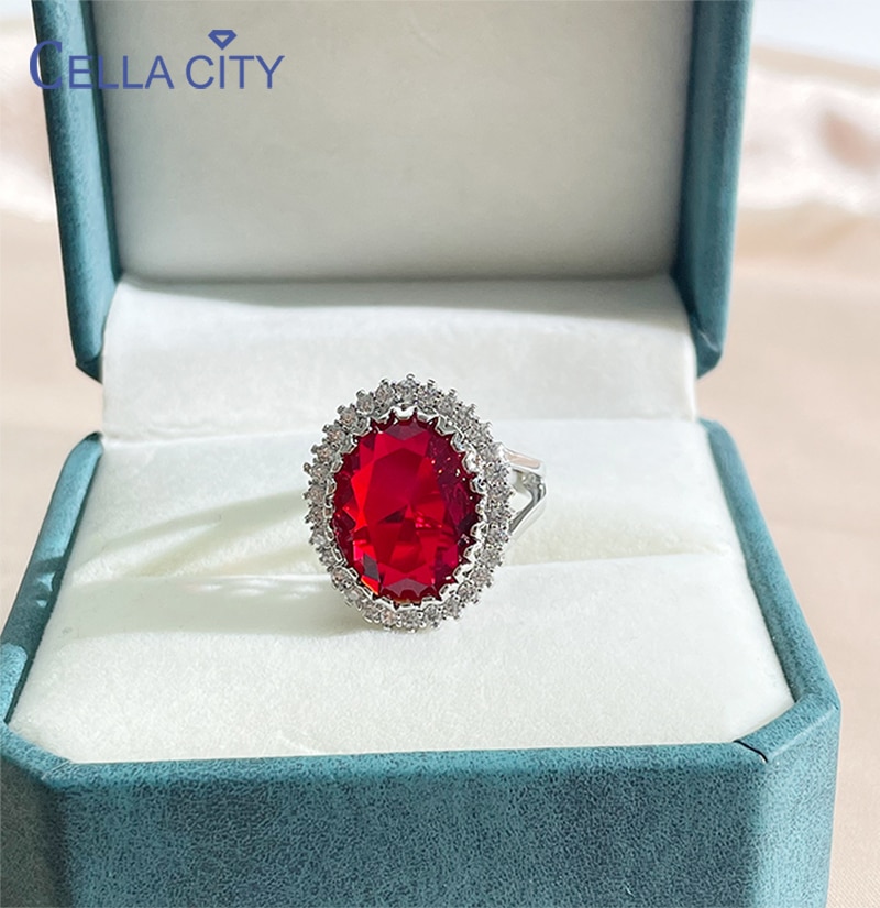 Cellacity Ruby Ring Voor Charm Lady Met Ovale Vorm Edelstenen Zilveren 925 Sieraden Wedding Party Maat 6-10