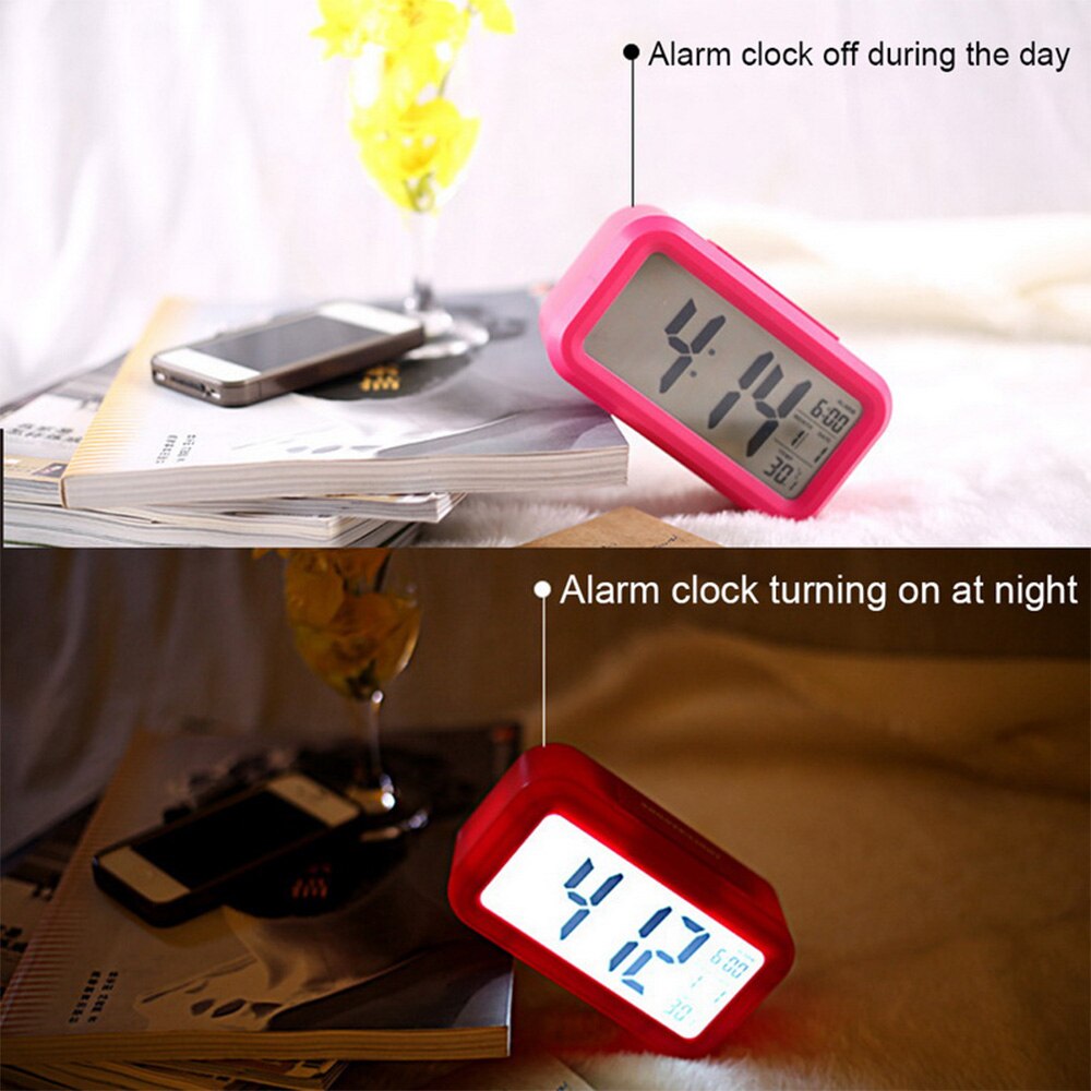 Smart Digital Alarm Clock with Date and Temperature Snooze Button on Top Battery Operated Rectangle Desk Clock with Night Light