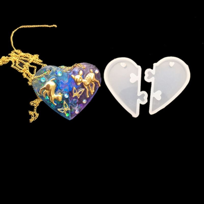 Puzzelmal in de vorm van een hart van een paar, doe-het-zelf kristallen epoxy mallen, mal voor een hanger met een maan en sterren