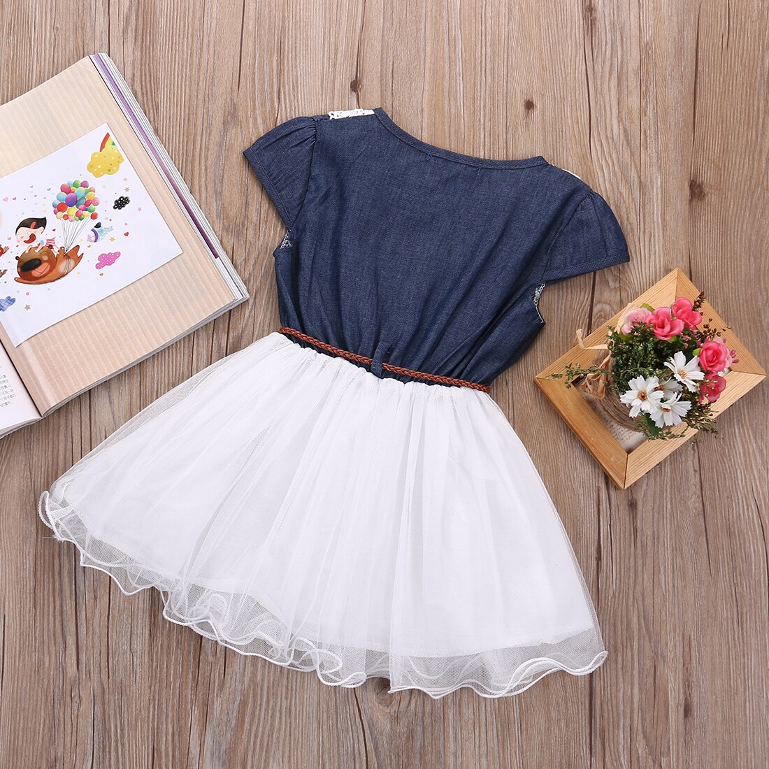 Vestidos de tul de tela vaquera con cinturón de encaje para niñas bebés y niñas de 1 a 6 años