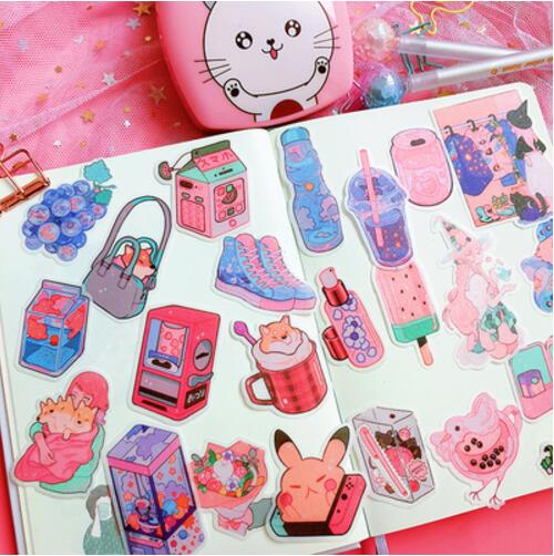 Pink cartoon girl snack cold drink Sticker DIY Scrapbooking Craft Diary Ablum Phone Computer Seal Stickers Decorative: 160PCS