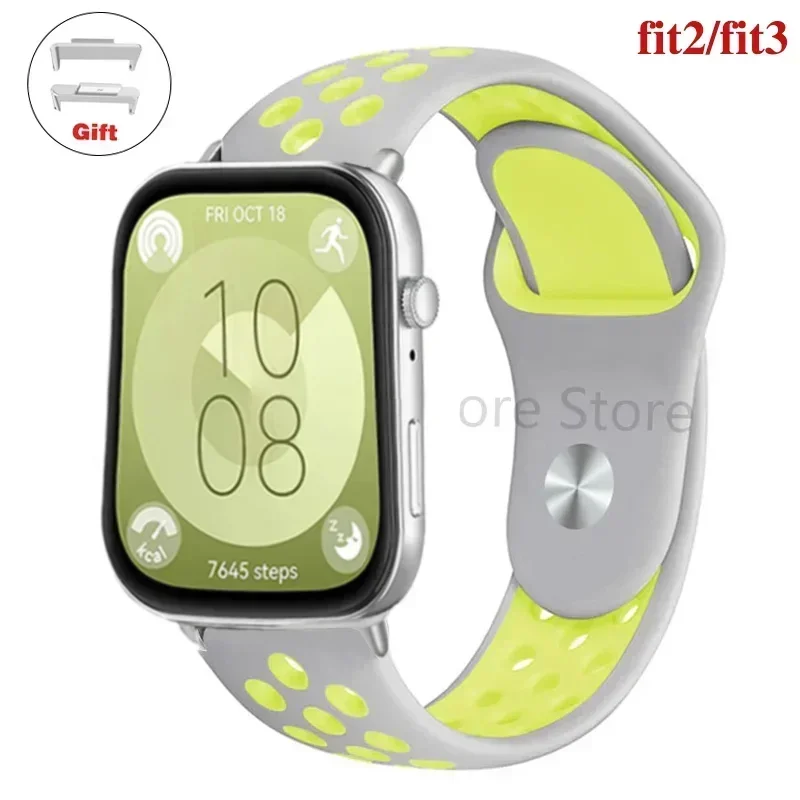 Sportband voor Huawei Watch FIT 3-band Siliconen waterdichte smartwatch ademende riem voor Huawei Watch fit 2 correas Horlogebanden: GREEN BLUE