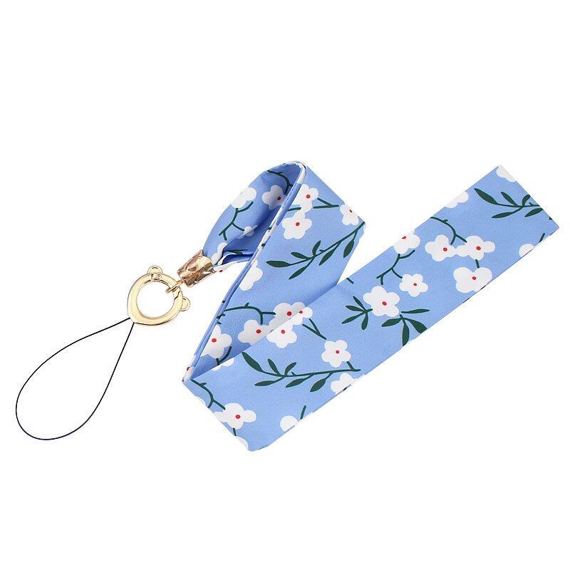 Moda feminina lenço de seda telefone cordão do telefone móvel pescoço cinta temperamento tecido fresco cordão para chaves chaveiro cinta