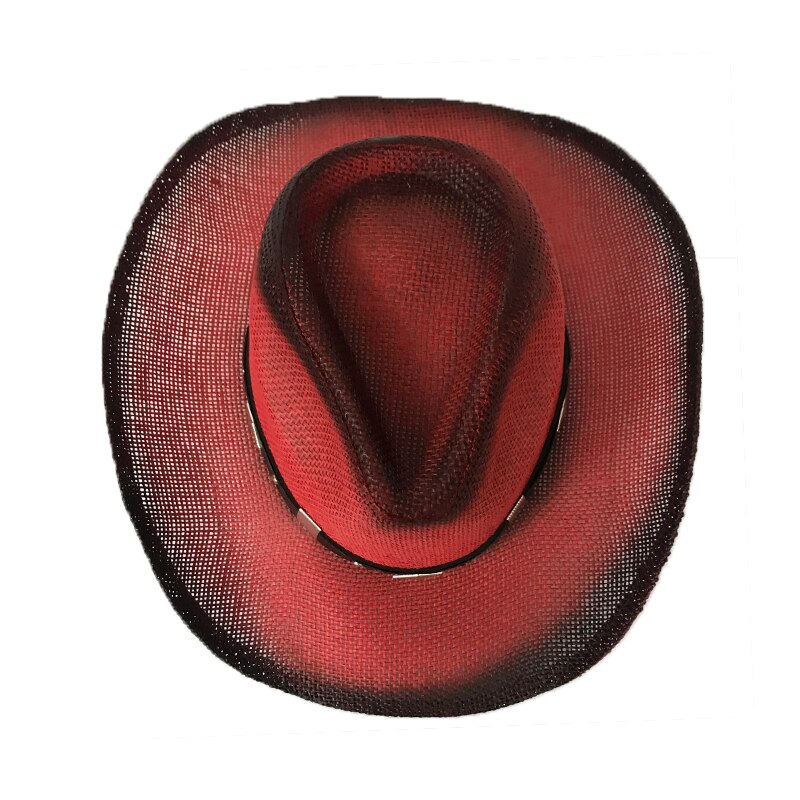 YY Red Cowboy Cap With Wide Brim Men Summer Passionate Sunhats Women Punk Jazz Hat Hollow Breathable Beach Cap CM19015