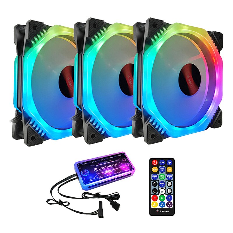 COOLMOON RGB Computer Case Fan, 12cm Silent Polygon + Music Controller Computer Cooling Fan CPU Cooling Fan (3PCS): Default Title