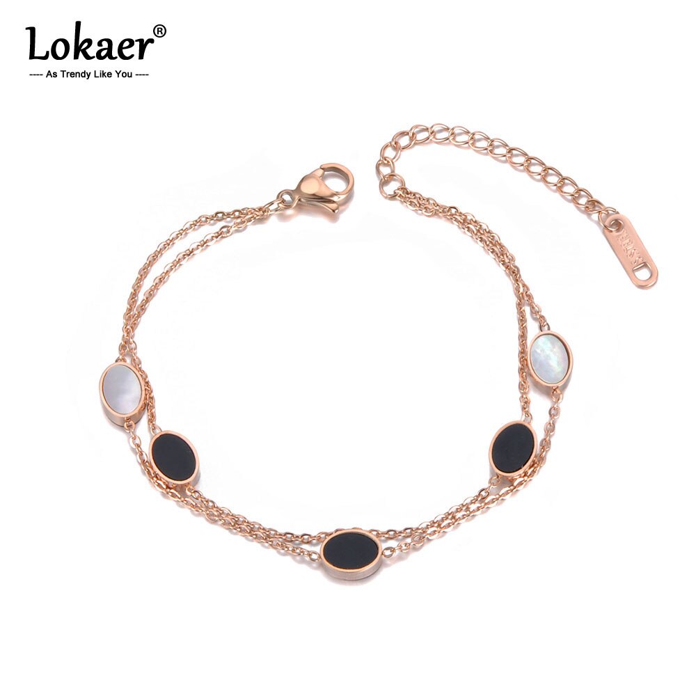 Lokaer Dubbele Lagen Wit/Zwarte Ovale Shell Charm Armband Rvs Bohemen Chain & Link Armbanden Sieraden B19073