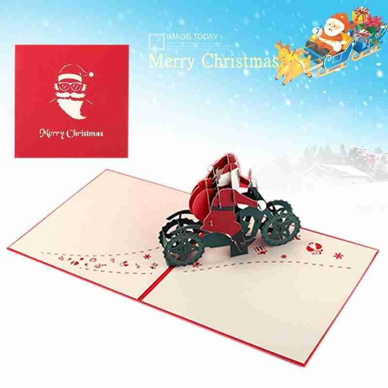 1pc 3D Greeting Card Santa On Motorcycle Christmas Party Cards With Envelope Year Greeting Card Party Invitation Postcard