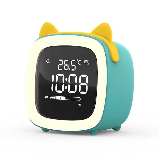Cut Digital Alarm Clock Cartoon Night Light Desk Alarm Clock Rechargeable Battery, Christmas for Kids: Silver