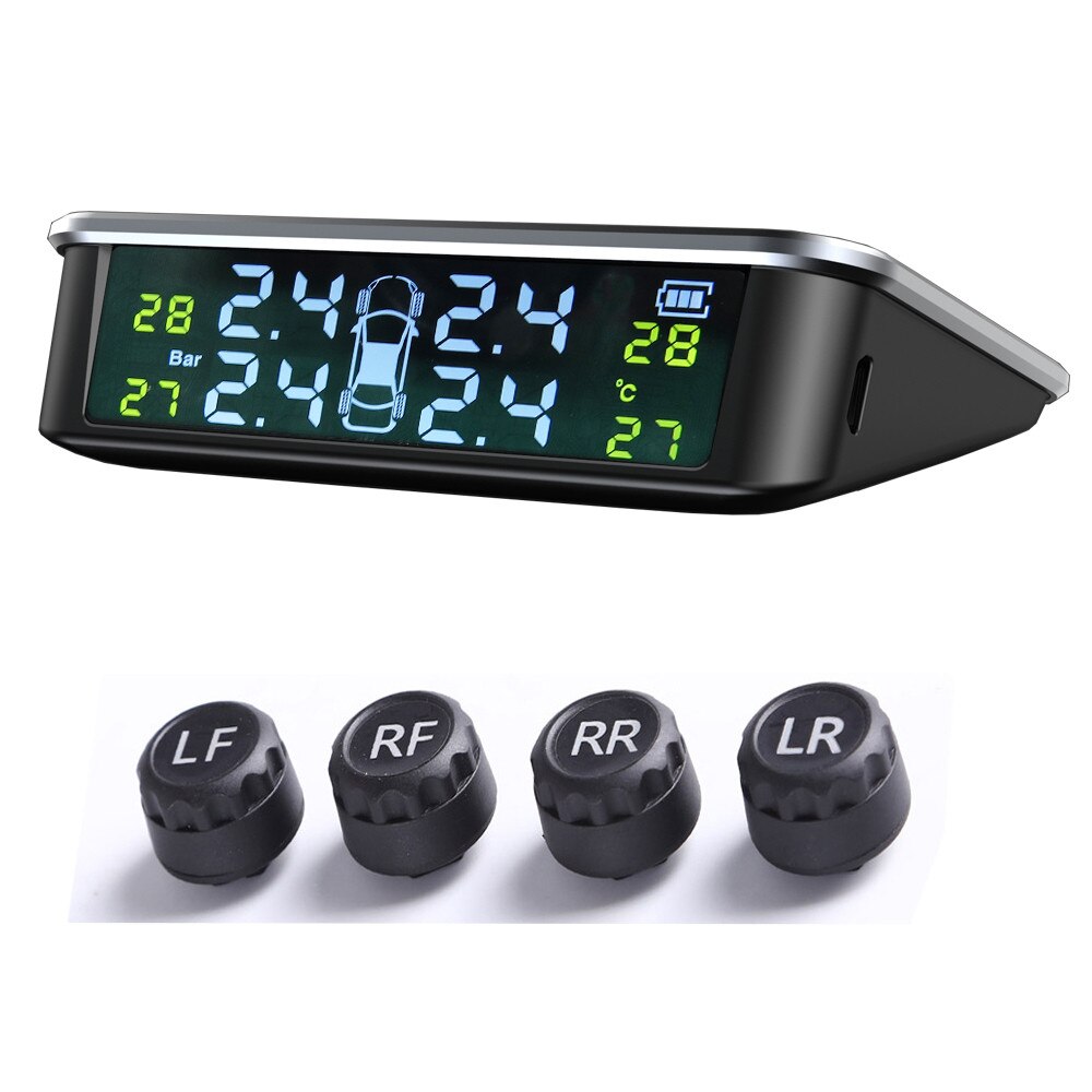 Sikeo Smart Car TPMS Tire Pressure Monitoring System Solar Power Digital TMPS LCD Display USB Auto Security Alarm Tire Pressure: No Touch
