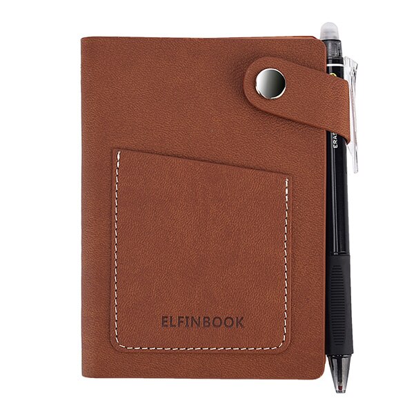 Elfinbook Mini Smart Reusable Notebook Diary Notepad Vintage Leather Elinbook Paper Note Book Stationery Traveler Journal: Brown