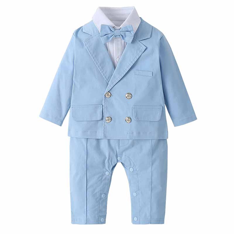 Født drenge babytøj herre butterfly blåt jakkesæt sæt baby langærmet jumpsuit dreng børn rompers+frakke gifte kjoler