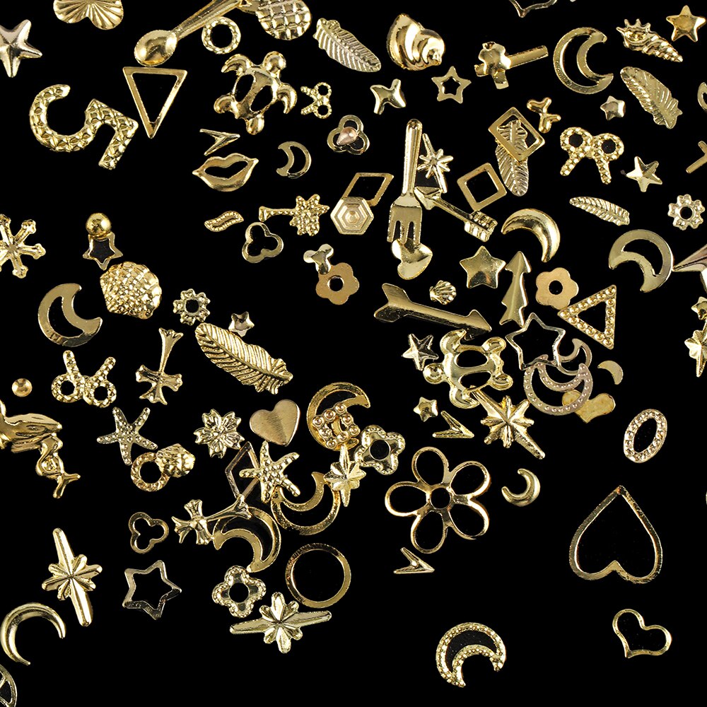 1Box Mini Heart Star Moon Gold Nail Art Glitter Metal 3D Frame Jewelry Epoxy Resin Mold Filling For DIY Crafts Making Decoration