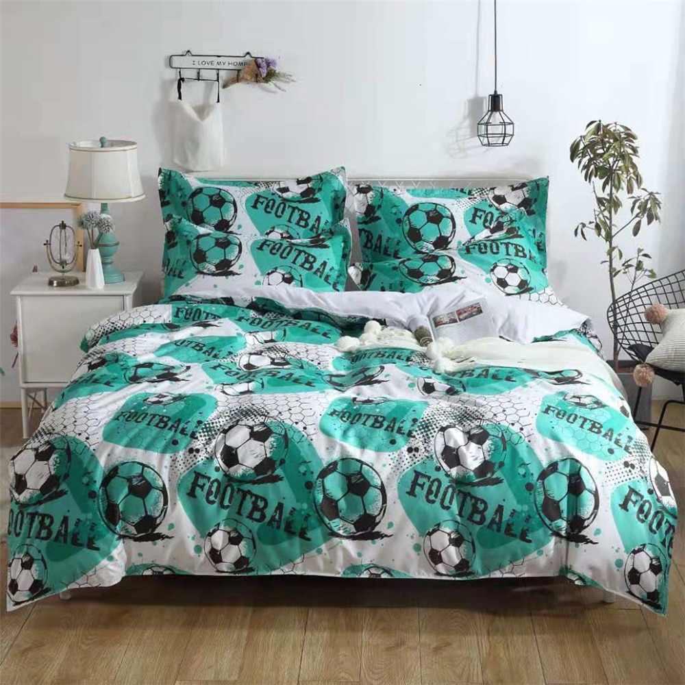 Jongens voetbal voetbal bedrukt bed beddengoed kinderen dekbedovertrek kussensloop beddecoratie dekbedovertrekset groene beddengoedset ons tweeling
